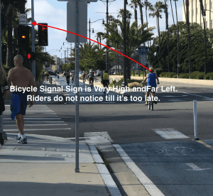 Redondo Beach bike pathway. Hidden sign that causes wrecks.