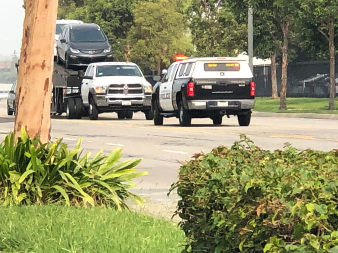 Torrance truck carrier pulled over by CHP on Skypark Circle near Torrance Air Museum